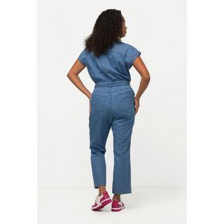 Ulla Popken  Jeans-Jumpsuit, Hemdkragen, elastische Taille, Halbarm 