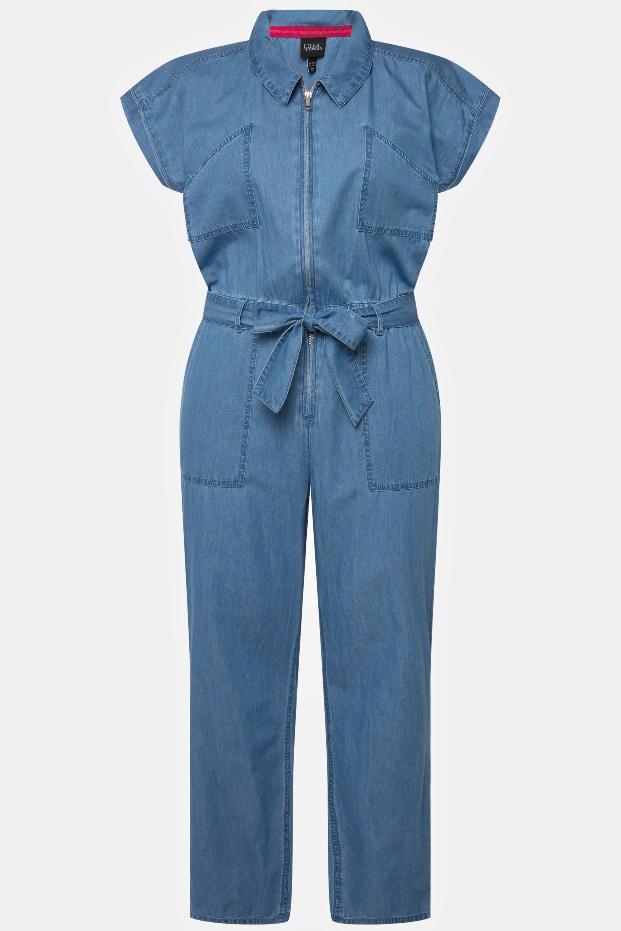 Ulla Popken  Jeans-Jumpsuit, Hemdkragen, elastische Taille, Halbarm 