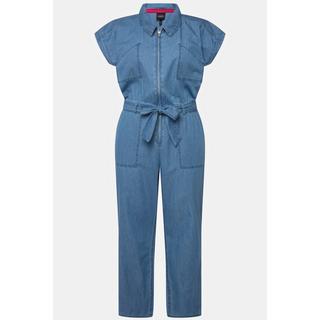 Ulla Popken  Jeans-Jumpsuit, Hemdkragen, elastische Taille, Halbarm 