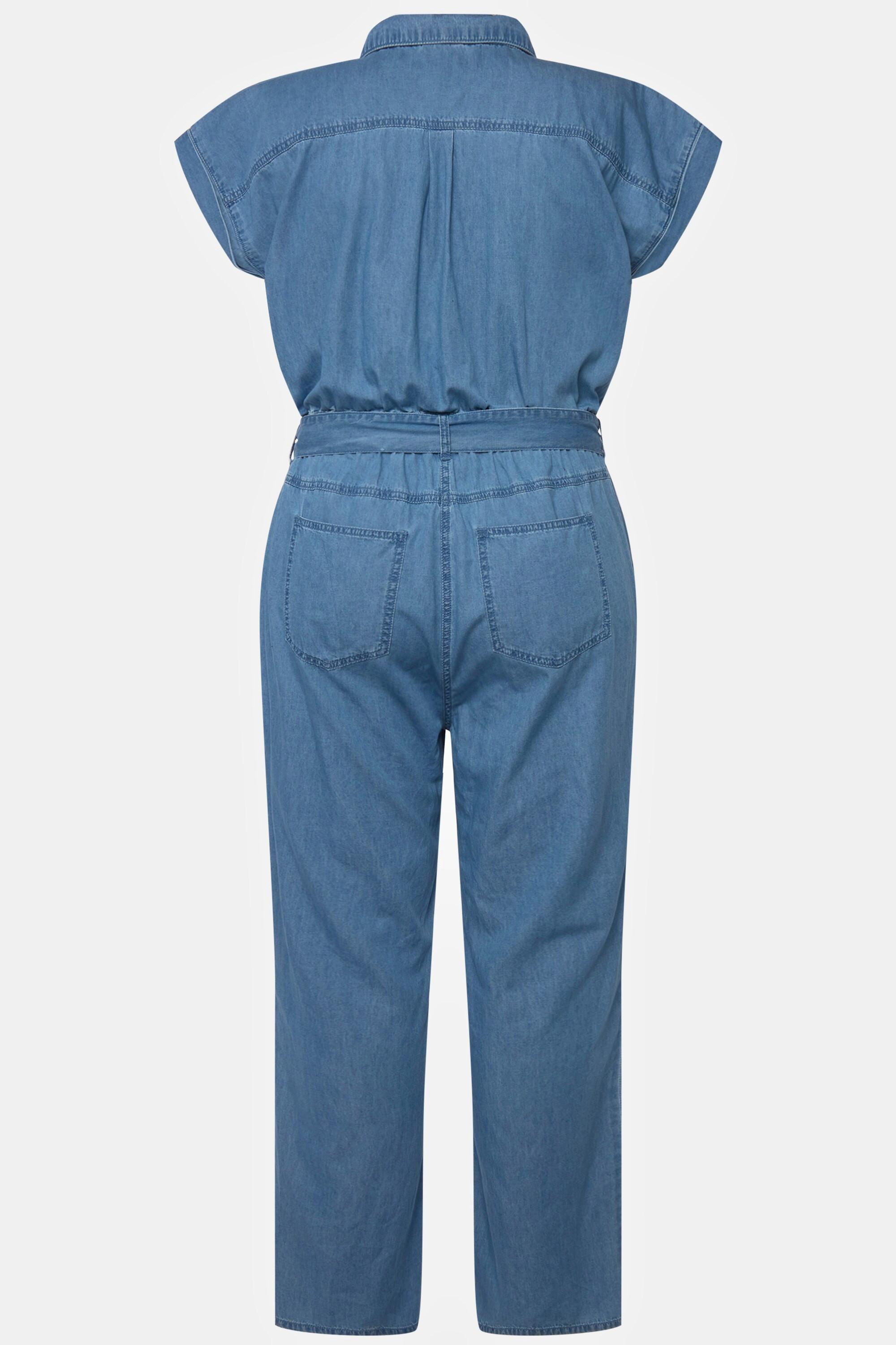 Ulla Popken  Jeans-Jumpsuit, Hemdkragen, elastische Taille, Halbarm 