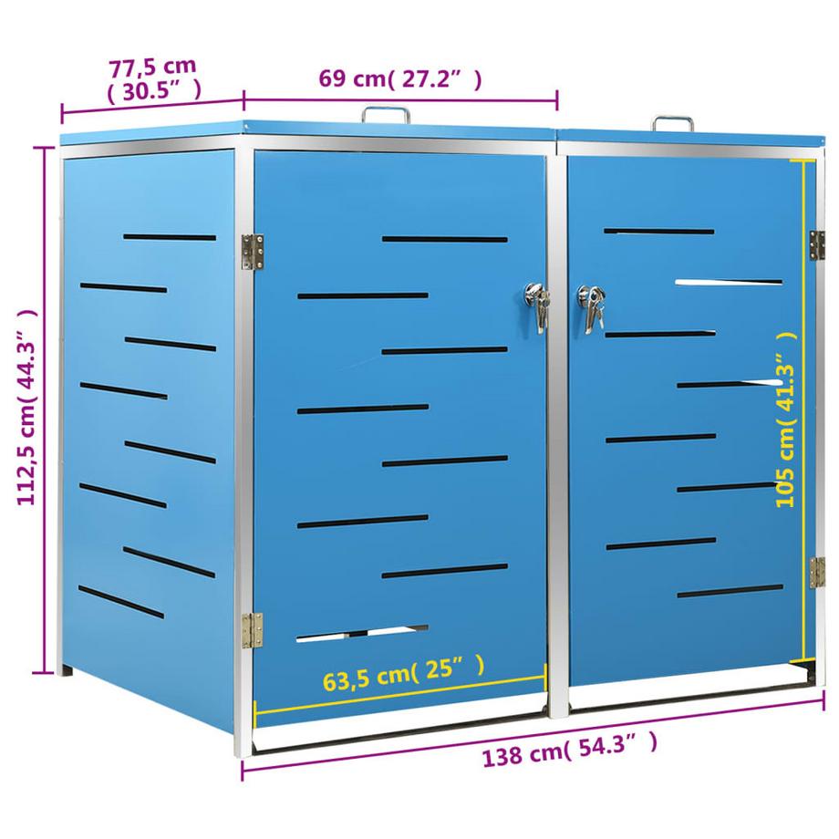 VidaXL Abri à poubelles à roulettes acier inoxydable  