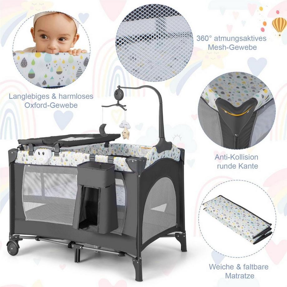 Northio  Lit d'appoint 3 en 1 lit de voyage pliant avec matelas jouet suspendu beige 