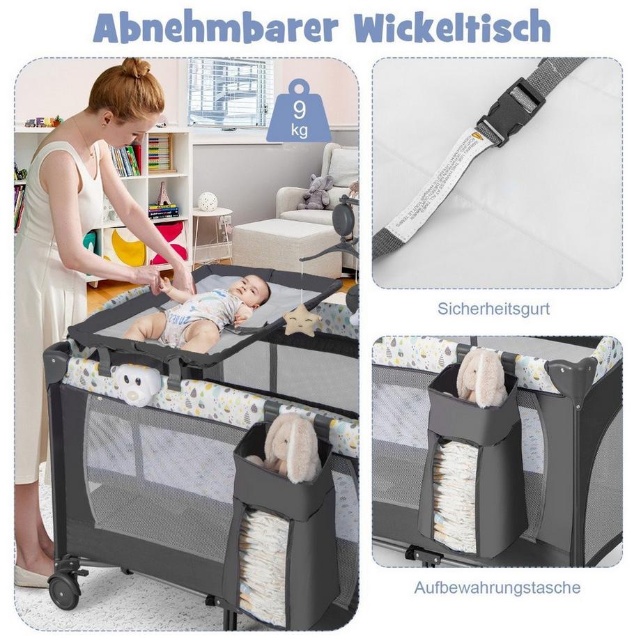 Northio  Lit d'appoint 3 en 1 lit de voyage pliant avec matelas jouet suspendu beige 