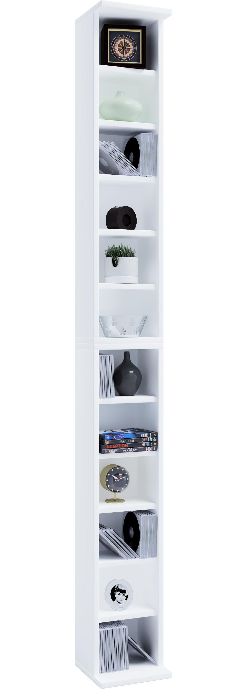 VCM Holzregal stehend | platzsparender CD Schrank für 204 CDs oder 72 DVDs | Maße: H. 180 x B. 21 x T. 20 cm | Elegantes DVD Regal stehend | Blu-Ray Regal  