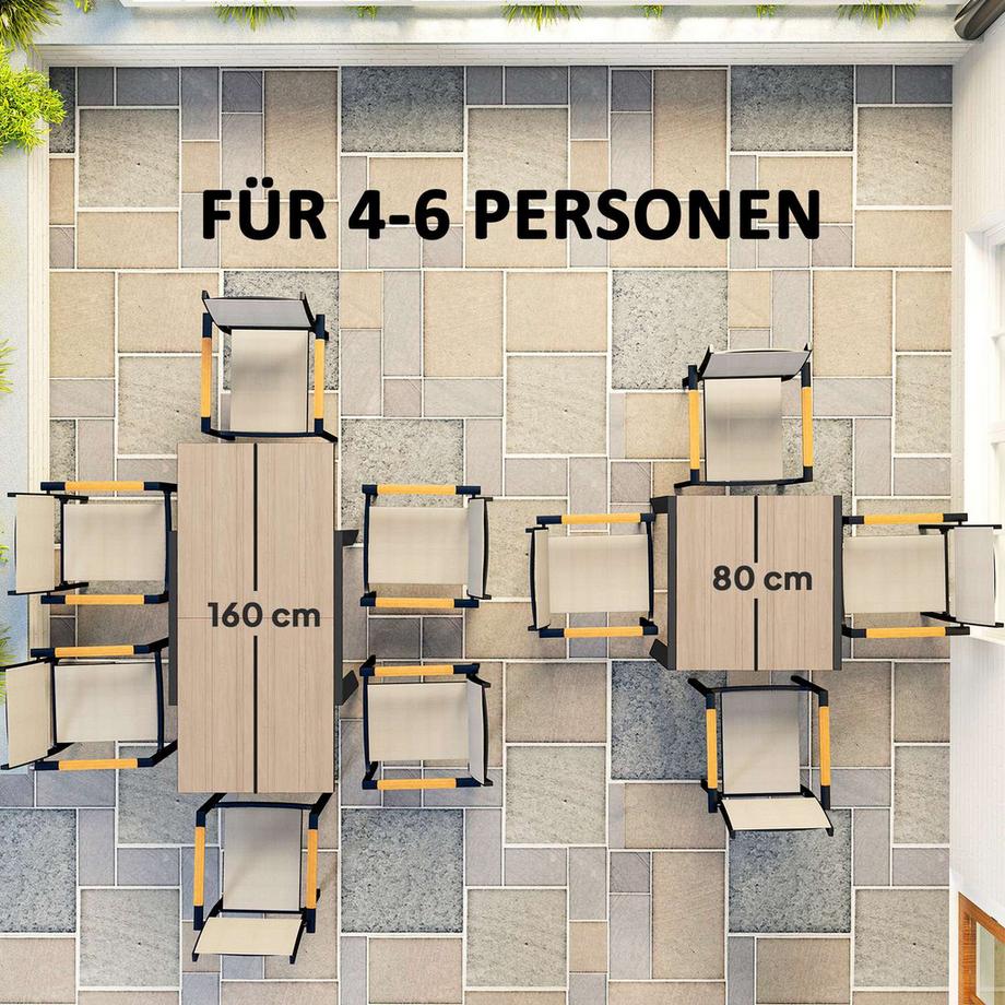 Northio Gartentisch Ausziehbarer Aluminium 80/160x80 cm Wetterfest Balkontisch rutschfest Buffettisch Campingtisch für 6 Personen Terrassentisch Outdoor Esstisch für Garten, Terrasse Balkon Naturholz Aosom  