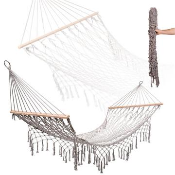 Amaca da giardino boho con nappa in rete 200 cm grigia