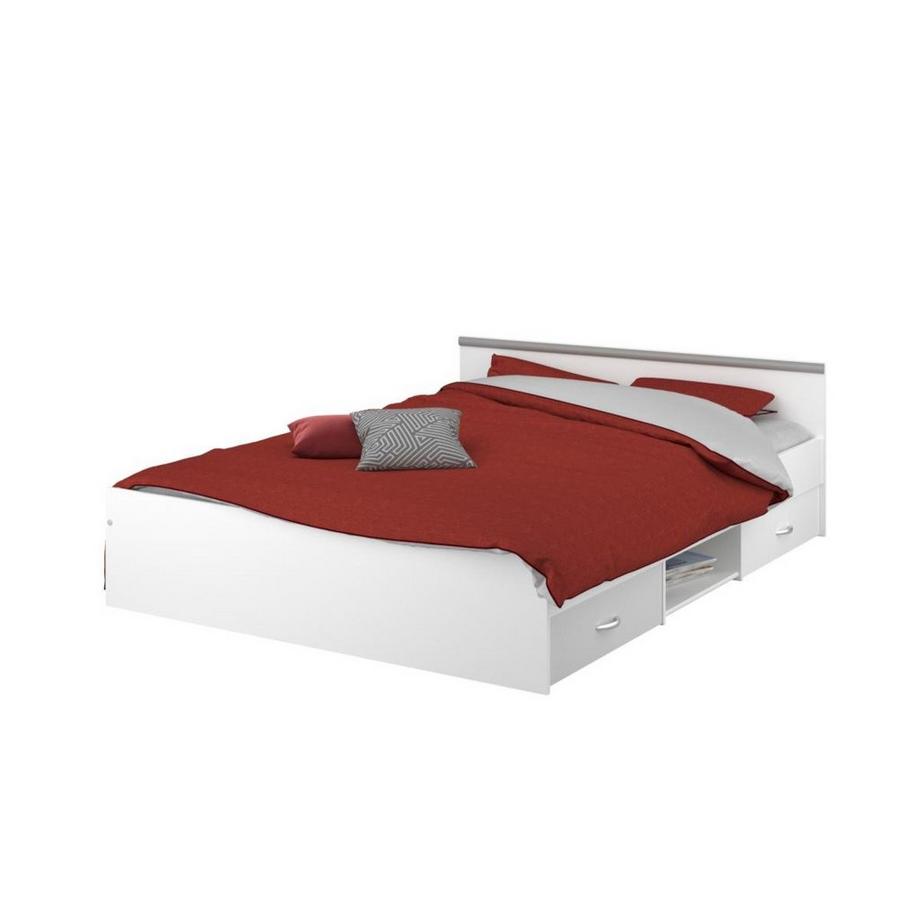 Vente-unique Letto con vani portaoggetti 140 x 190 cm 2 cassetti e 1 nicchia Bianco + Rete + Materasso - PABLO  