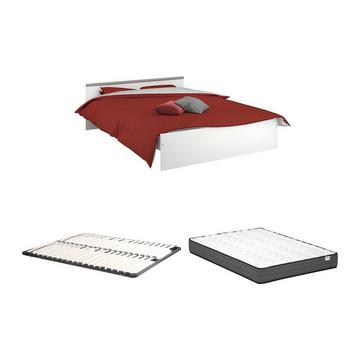 Letto con vani portaoggetti 140 x 190 cm 2 cassetti e 1 nicchia Bianco + Rete + Materasso - PABLO