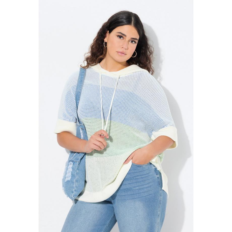 Ulla Popken Pullover Blockstreifen Kapuze Halbarm  