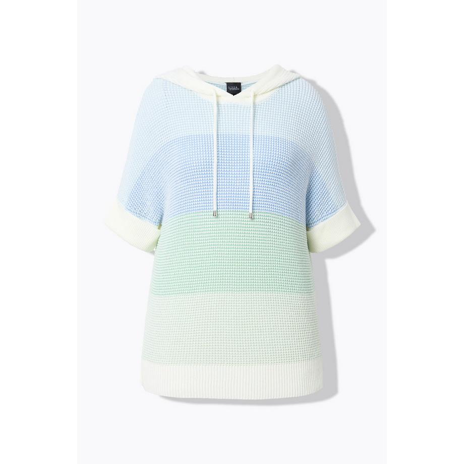 Ulla Popken Pullover Blockstreifen Kapuze Halbarm  