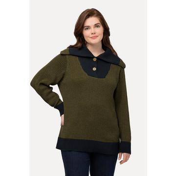 Maglione polo di cotone biologico con look bicolore, zip e maniche lunghe