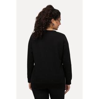 Ulla Popken  Sweat-shirt à col rond et manches longues, fermetures éclair et perles 