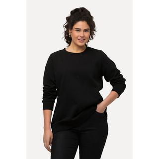 Ulla Popken  Sweat-shirt à col rond et manches longues, fermetures éclair et perles 