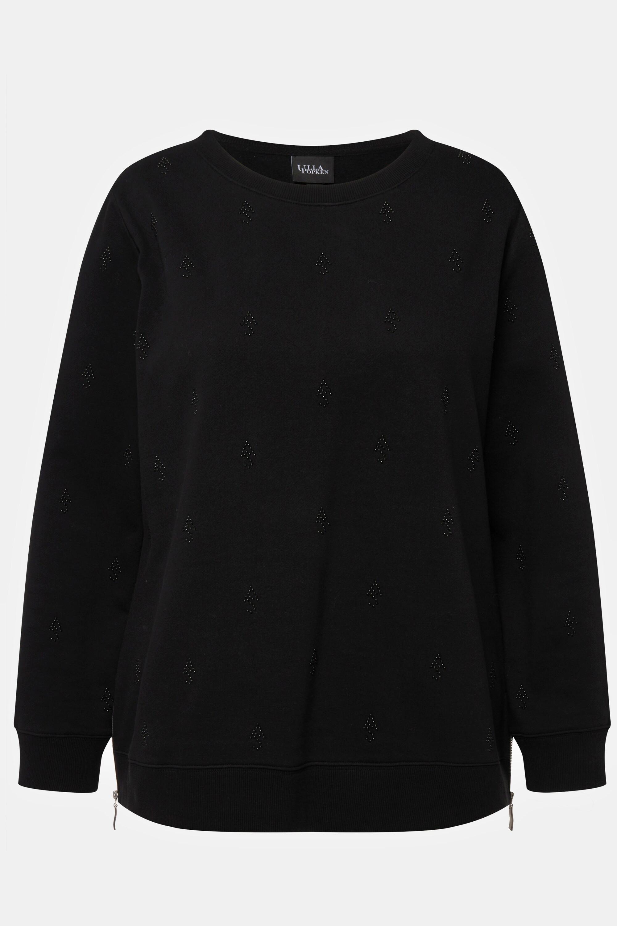 Ulla Popken  Sweatshirt, Perlen, Reißverschlüsse, Rundhals, Langarm 