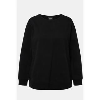 Ulla Popken  Sweat-shirt à col rond et manches longues, fermetures éclair et perles 