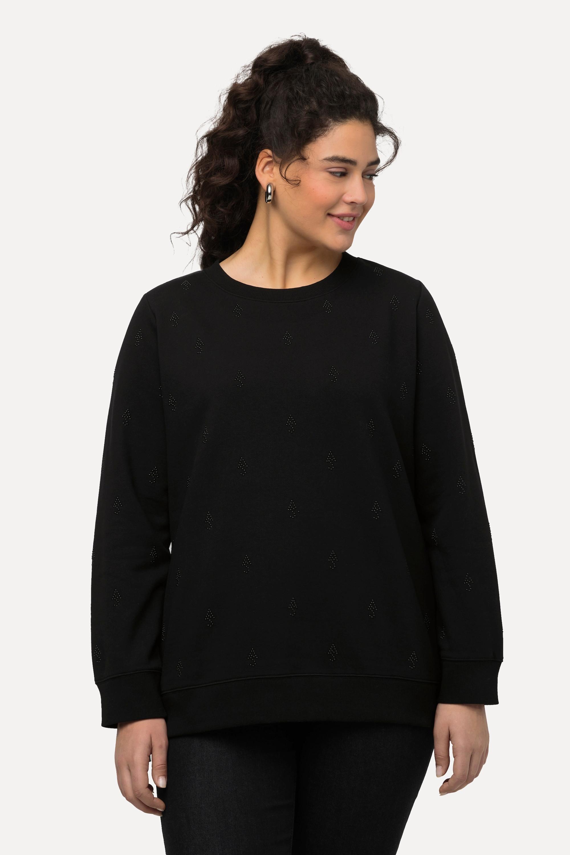 Ulla Popken  Sweatshirt, Perlen, Reißverschlüsse, Rundhals, Langarm 