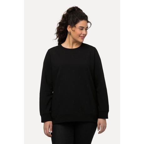 Ulla Popken  Sweat-shirt à col rond et manches longues, fermetures éclair et perles 