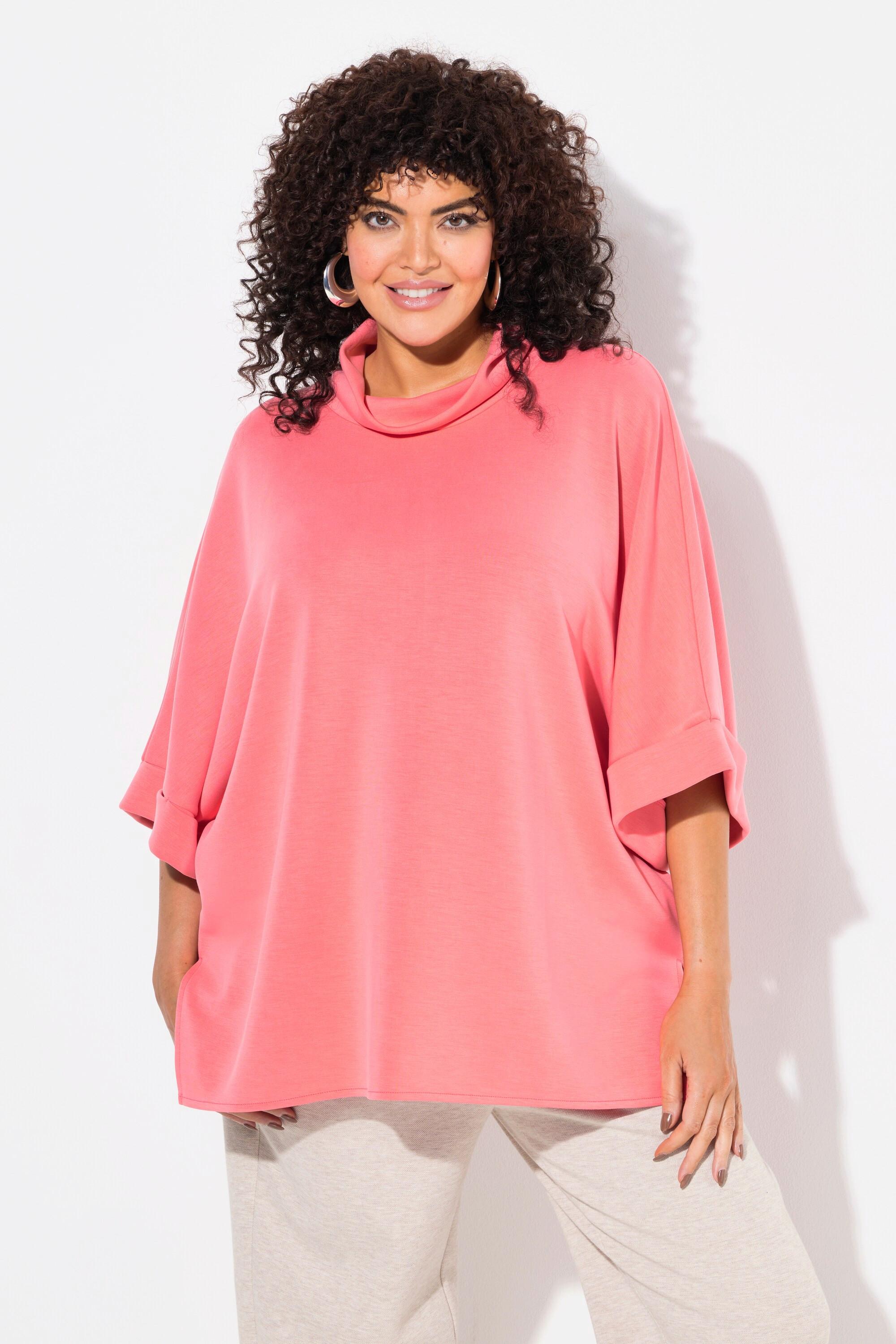 Ulla Popken  Poncho in felpa dal taglio oversize con collo alto, mezze maniche e modal 