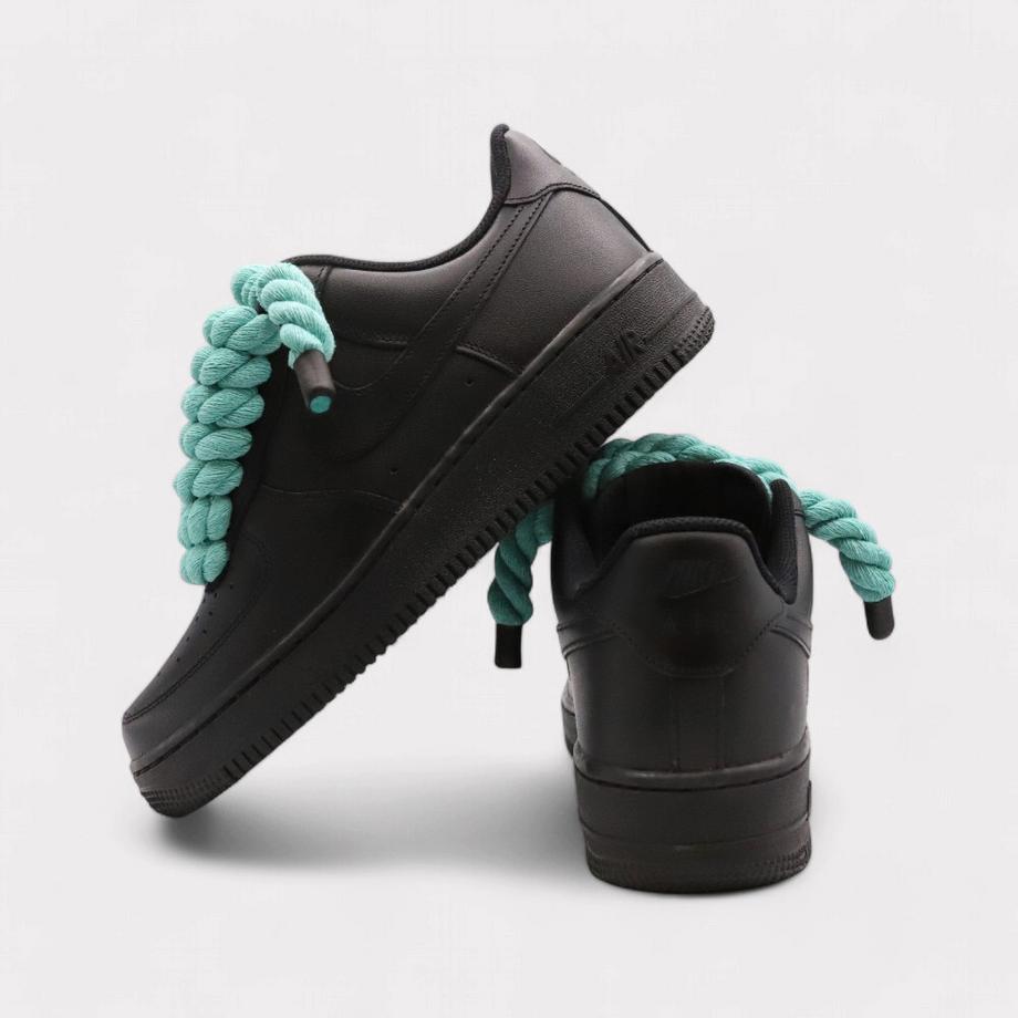 NIKE Air Force 1 Black Rope Lace Sneakers  