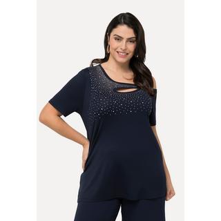 Ulla Popken  T-shirt à strass, col rond et manches 3/4. Ligne A 