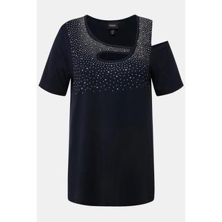 Ulla Popken  T-shirt à strass, col rond et manches 3/4. Ligne A 