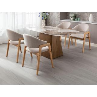 Vente-unique Sedia con braccioli in Tessuto e Legno di hevea Beige - Lotto di 6 - SOLUNA  