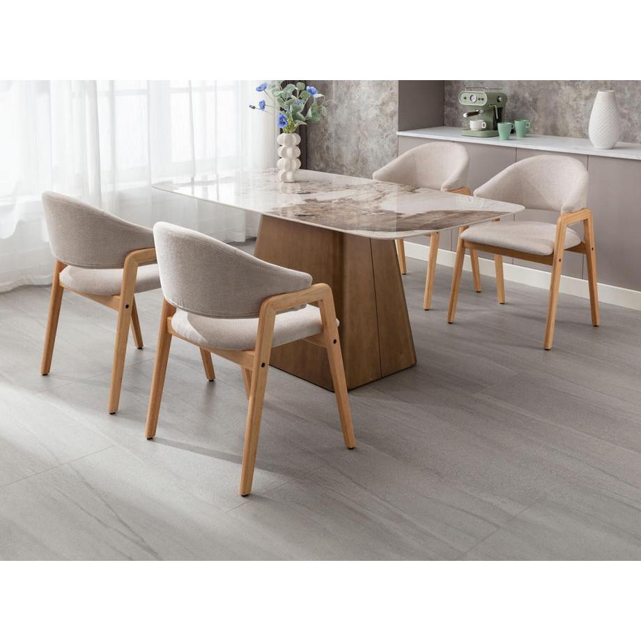 Vente-unique Lot de 6 chaises avec accoudoirs en tissu et bois d'hévéa - Beige et Naturel - SOLUNA  