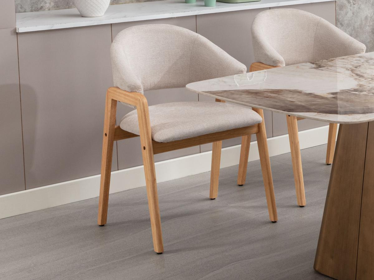 Vente-unique Sedia con braccioli in Tessuto e Legno di hevea Beige - Lotto di 6 - SOLUNA  