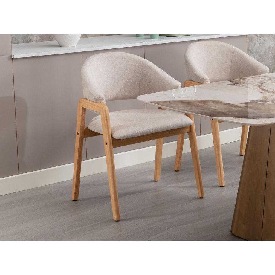 Vente-unique Lot de 6 chaises avec accoudoirs en tissu et bois d'hévéa - Beige et Naturel - SOLUNA  