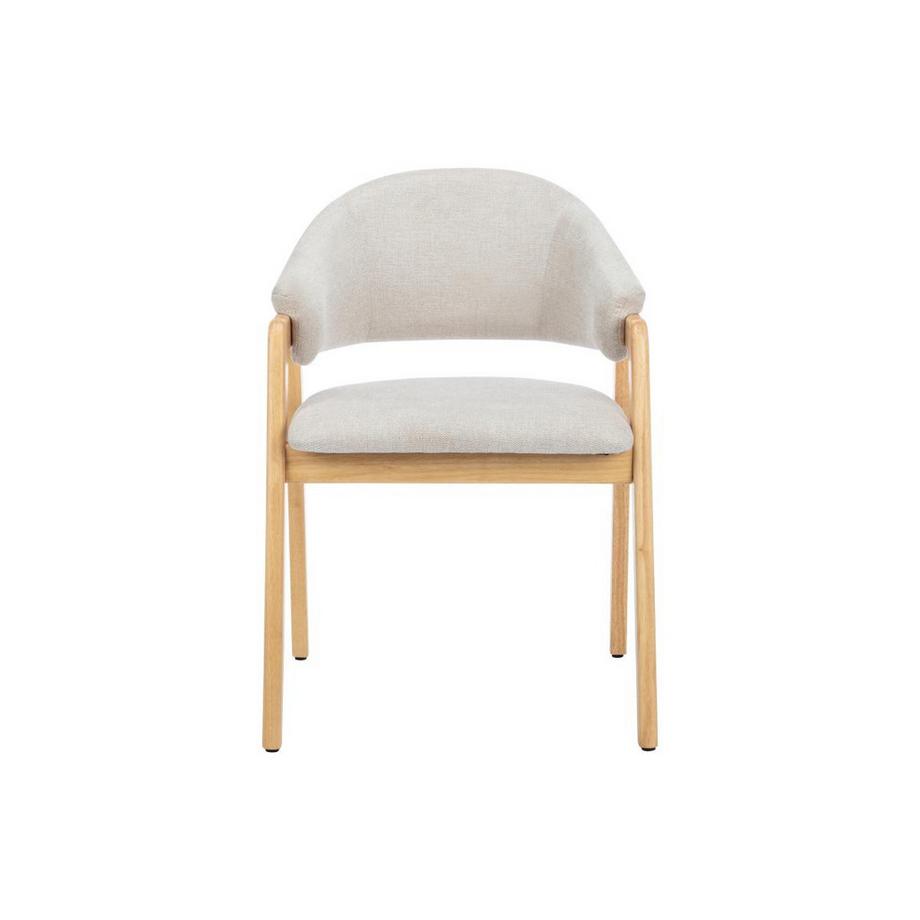 Vente-unique Lot de 6 chaises avec accoudoirs en tissu et bois d'hévéa - Beige et Naturel - SOLUNA  