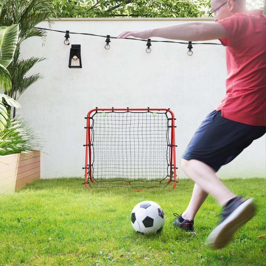 Northio  Fußball Rebounder Kickback Tor Rückprallwand Netz beidseitiger Rückprall Verstellbar in 5 Stufen für Fußball Training Stahl Rot 100 x 95 x 90 cm 