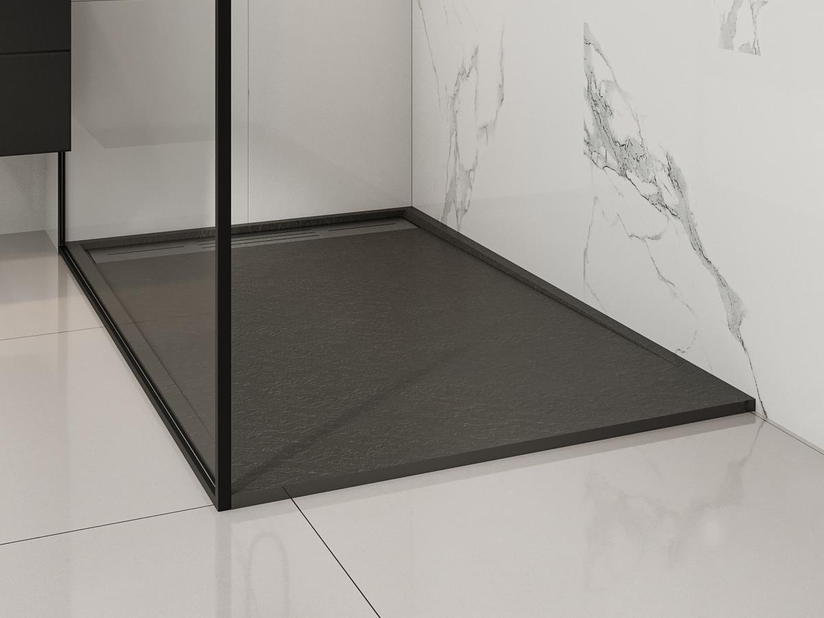 Vente-unique Piatto per doccia da posare o da incasso con sifone 140 x 90 cm in Resina Nero - LYROSA  