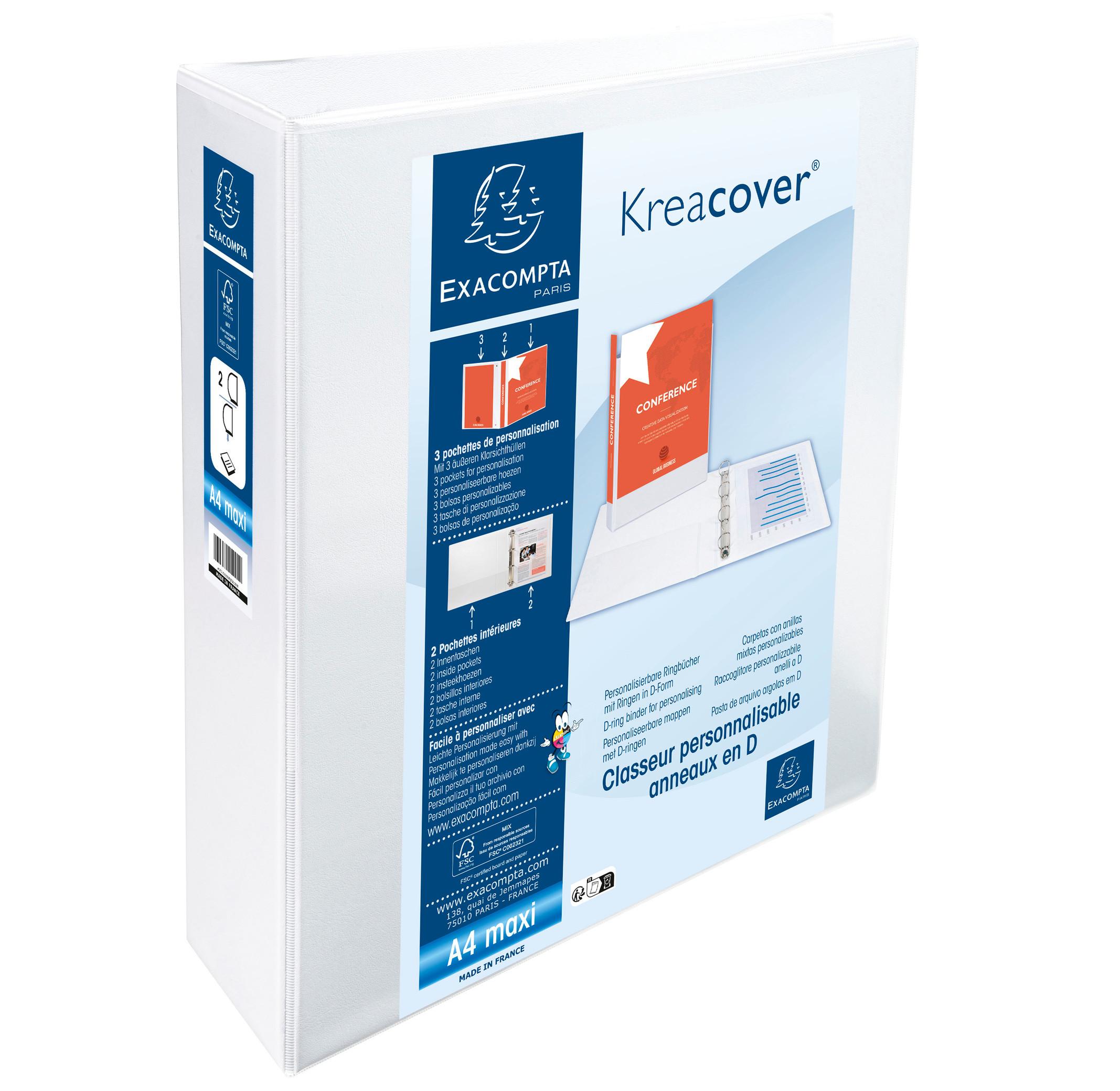 Exacompta Classeur PP personnalisable Kreacover - 2 anneaux en D 60mm - A4 maxi - x 10  