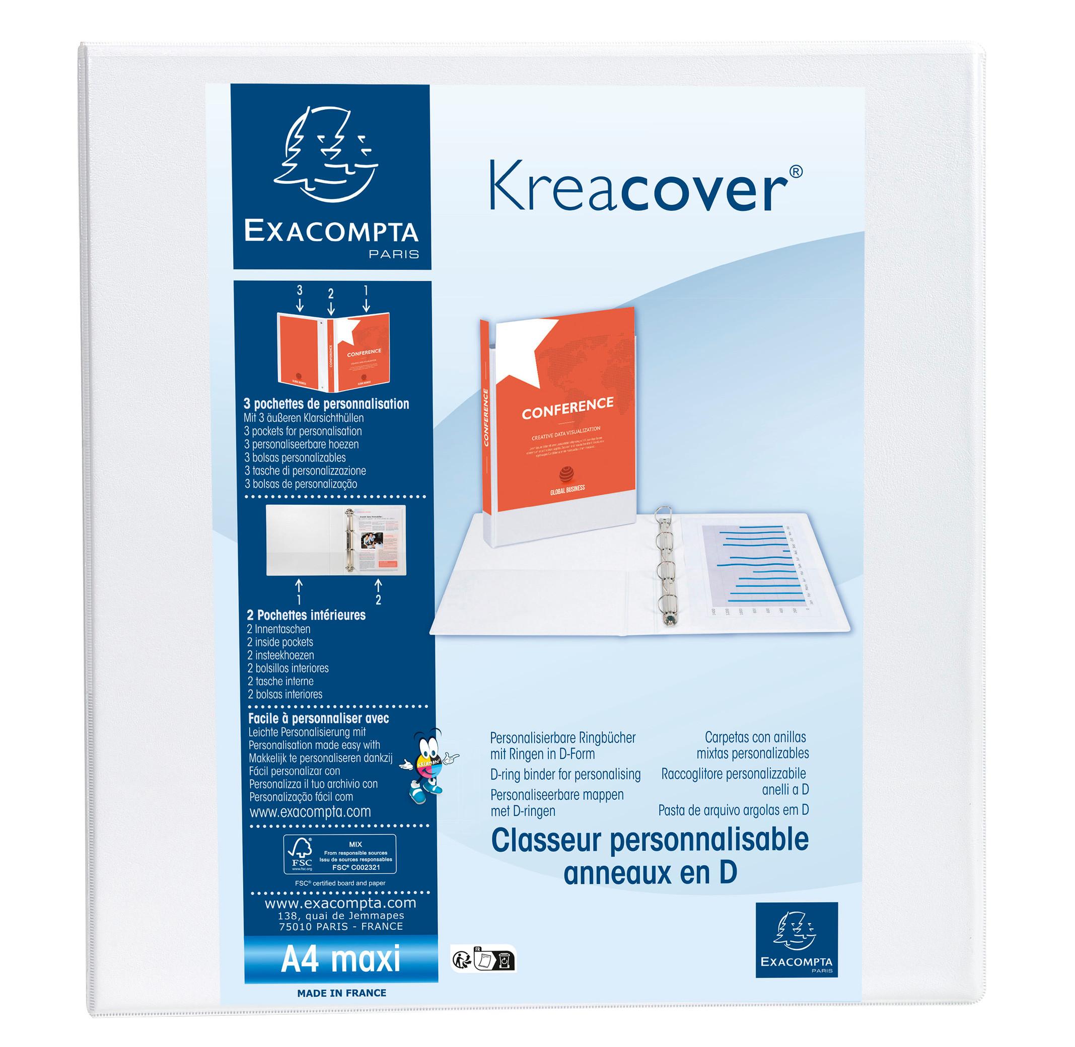 Exacompta Classeur PP personnalisable Kreacover - 2 anneaux en D 60mm - A4 maxi - x 10  