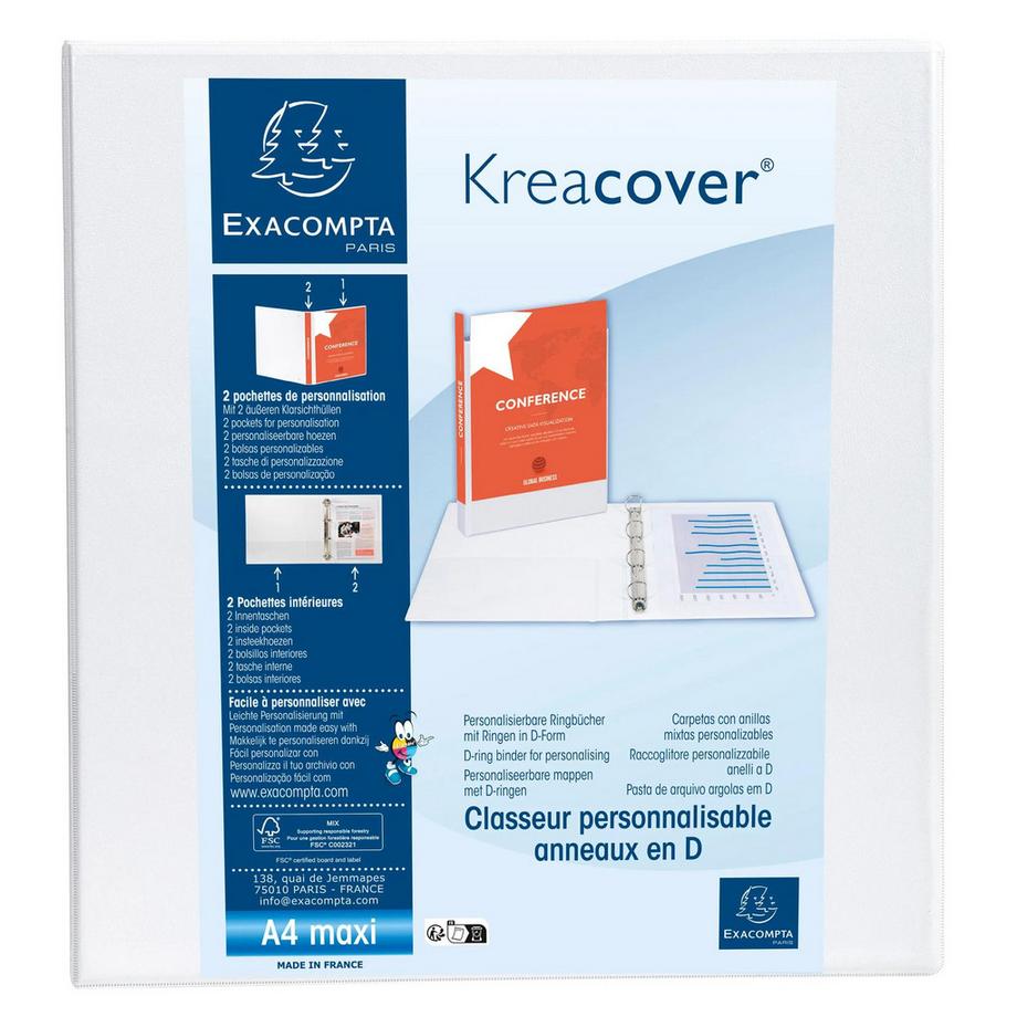 Classeur PP personnalisable Kreacover - 2 anneaux en D 60mm - A4 maxi - x 10