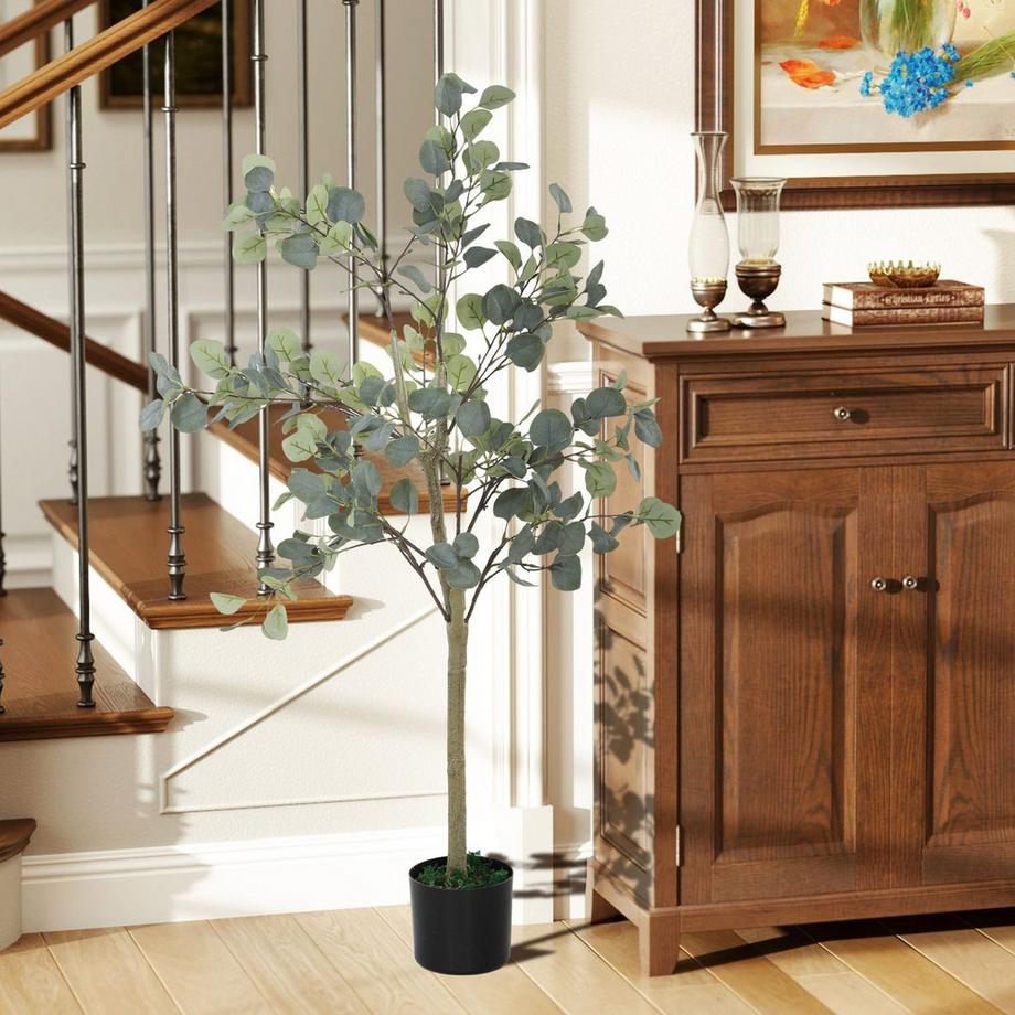 Northio  Künstlicher Eucalyptus Baum groß 150 cm Kunstpflanze Künstliche Pflanzen Eucalyptus im Topf, Kunstbaum wie echt mit Kunstgras, Zement für Wohnzimmer, Schlafzimmer, Büro, Garten Aosom 