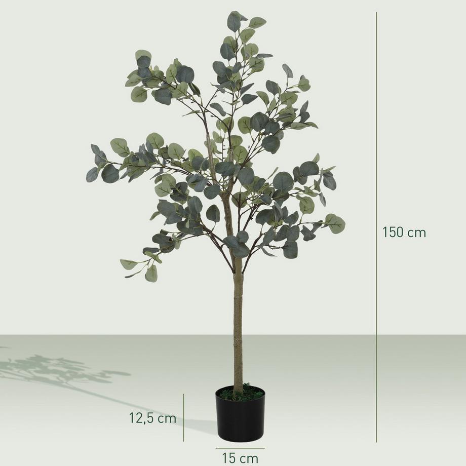 Northio  Künstlicher Eucalyptus Baum groß 150 cm Kunstpflanze Künstliche Pflanzen Eucalyptus im Topf, Kunstbaum wie echt mit Kunstgras, Zement für Wohnzimmer, Schlafzimmer, Büro, Garten Aosom 