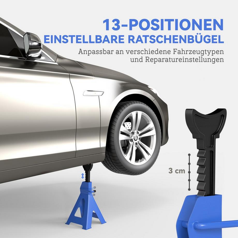 Northio Chandelle Capacité de charge de 3 tonnes Béquille de support 2 pièces avec attelle de sécurité 13 niveaux Hauteur réglable de 385 mm à 600 mm Chandelles cric de voiture pour atelier garage bleu |  