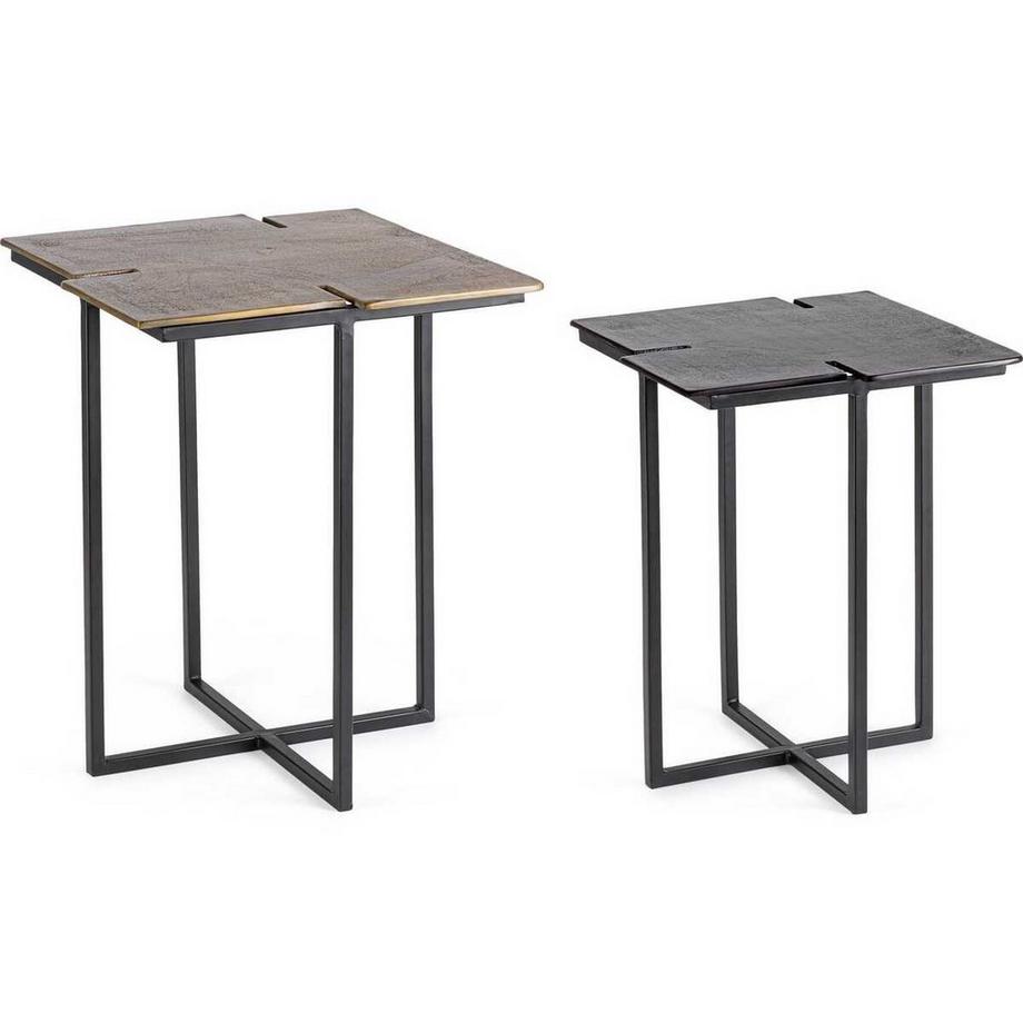 mutoni Table basse Aziza noir laiton (lot de 2)  