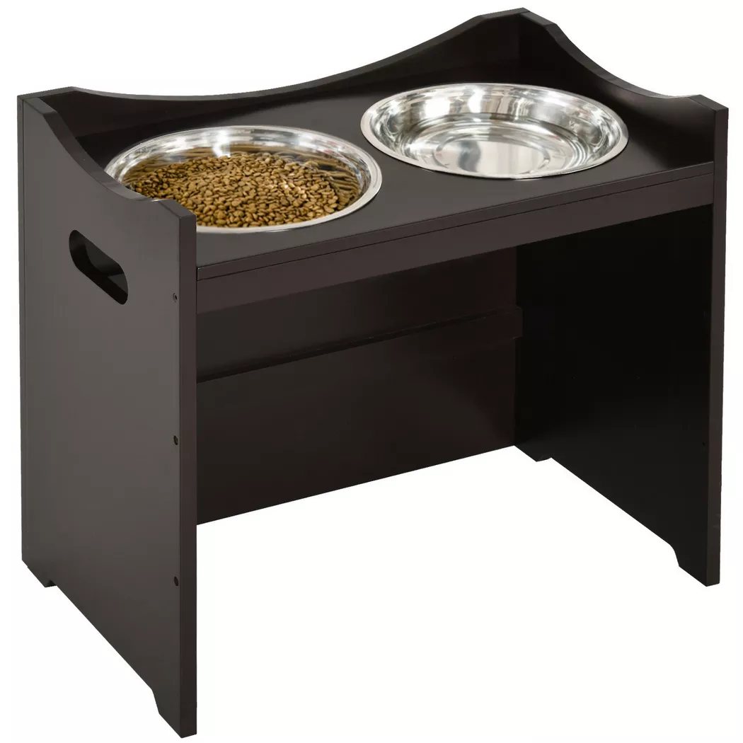 Northio - Höhenverstellbarer Hundenapf Futterstation Mit Edelstahlnapf, Für Hunde Und Katzen, Mdf, Dunkelbraun, 54X31,5X47Cm, One Size