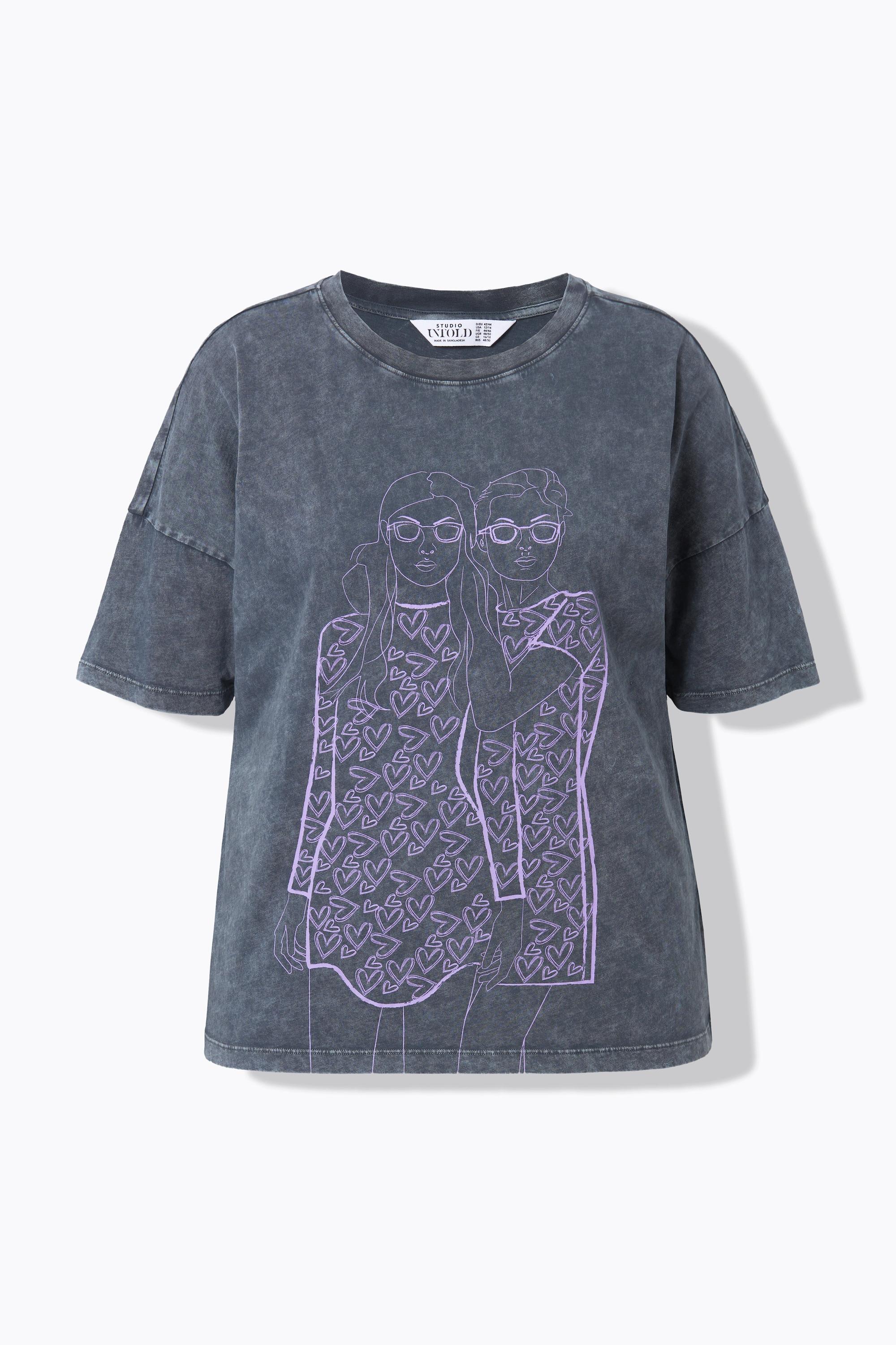 Studio Untold  T-shirt dal taglio oversize con acid wash e stampa con cuori e ragazze 