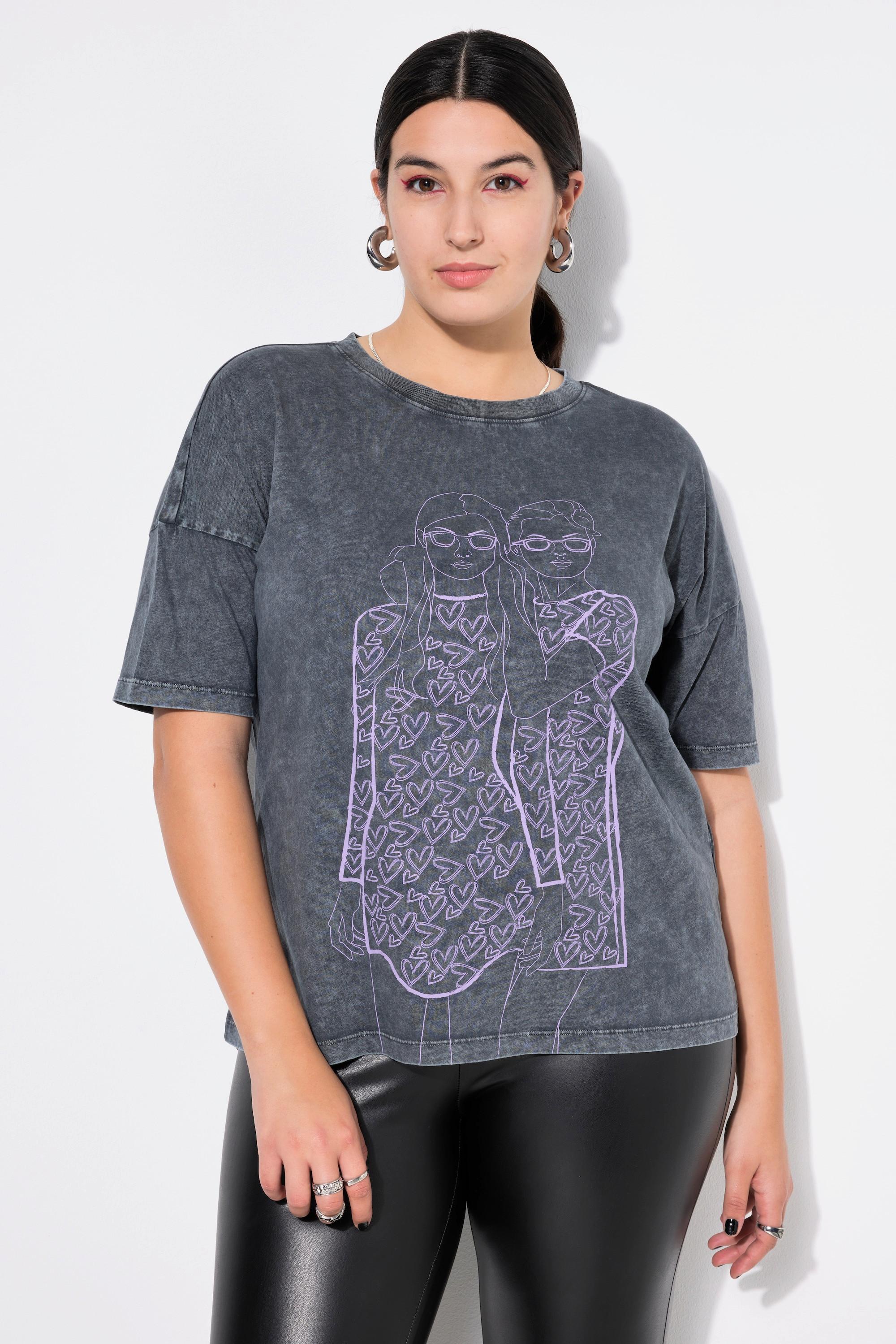 Studio Untold  T-shirt dal taglio oversize con acid wash e stampa con cuori e ragazze 