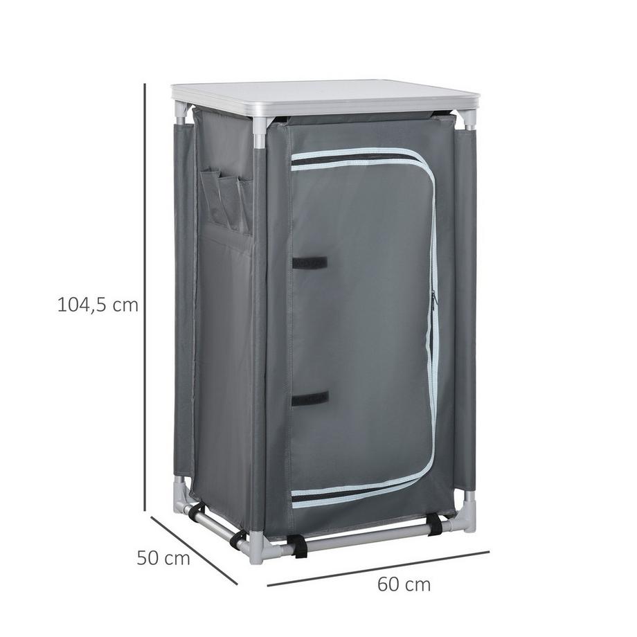 Northio  Armadietto Da Campeggio Pieghevole Da Cucina Portatile Con Piano Di Lavoro, 3 Ripiani, Tessuto Oxford 600D, Grigio, 60X50X104.5Cm 