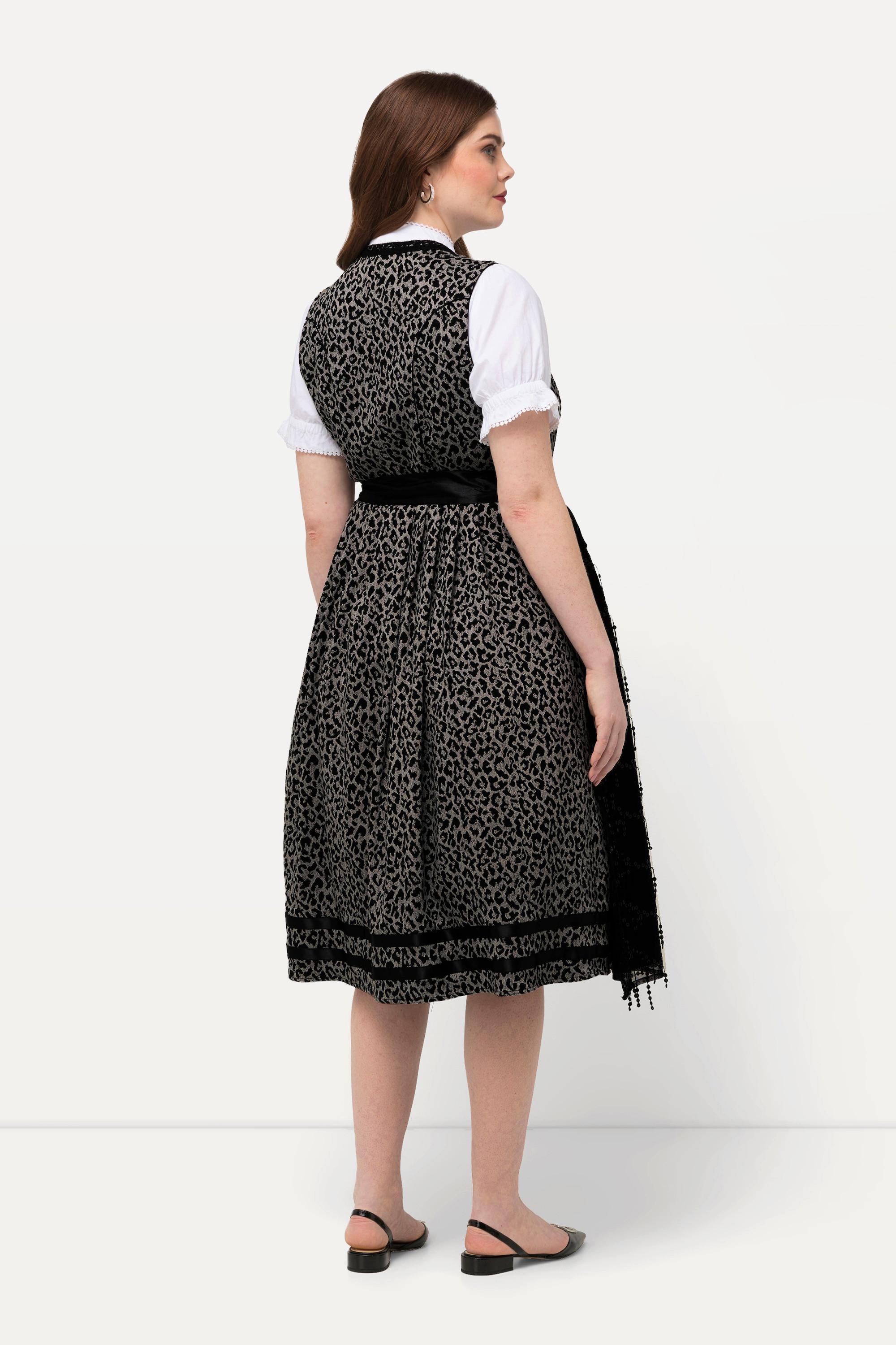 Ulla Popken  Tradizionale abito smanicato Dirndl con top leopardato e scollo rettangolare 