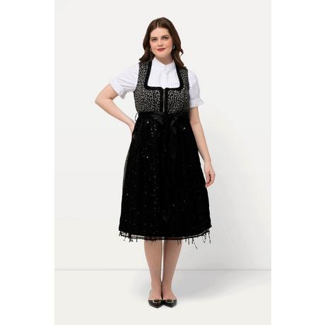 Ulla Popken  Tradizionale abito smanicato Dirndl con top leopardato e scollo rettangolare 