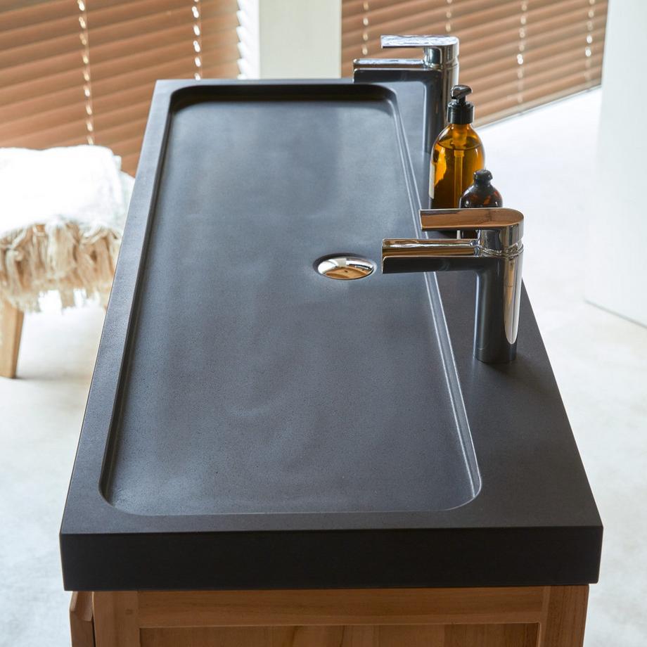 Tikamoon Badezimmermöbel aus massivem Teakholz und Lavastein 120 cm Edgar  