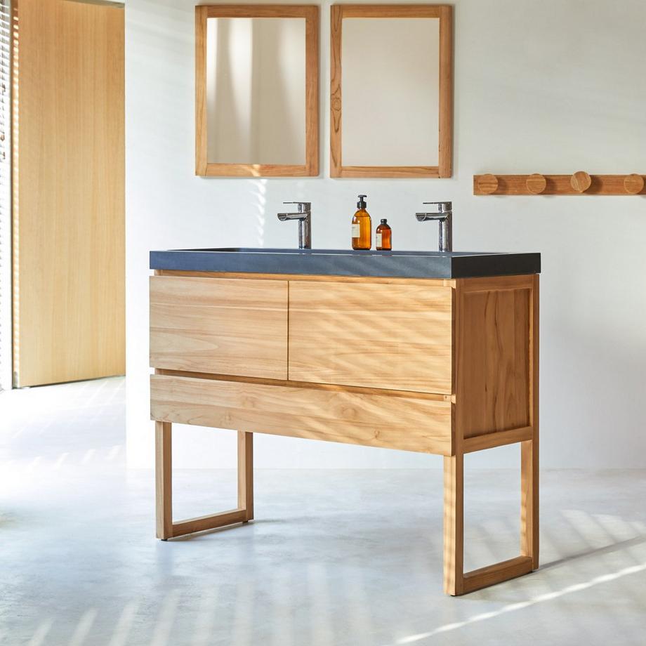 Tikamoon Badezimmermöbel aus massivem Teakholz und Lavastein 120 cm Edgar  