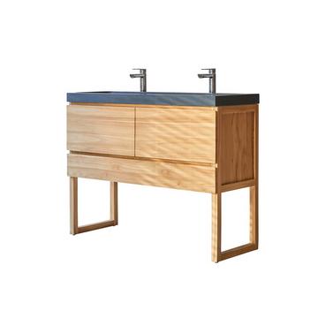 Badezimmermöbel aus massivem Teakholz und Lavastein 120 cm Edgar