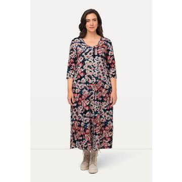 Robe midi à manches courtes, avec col en V et imprimé floral, ligne en A