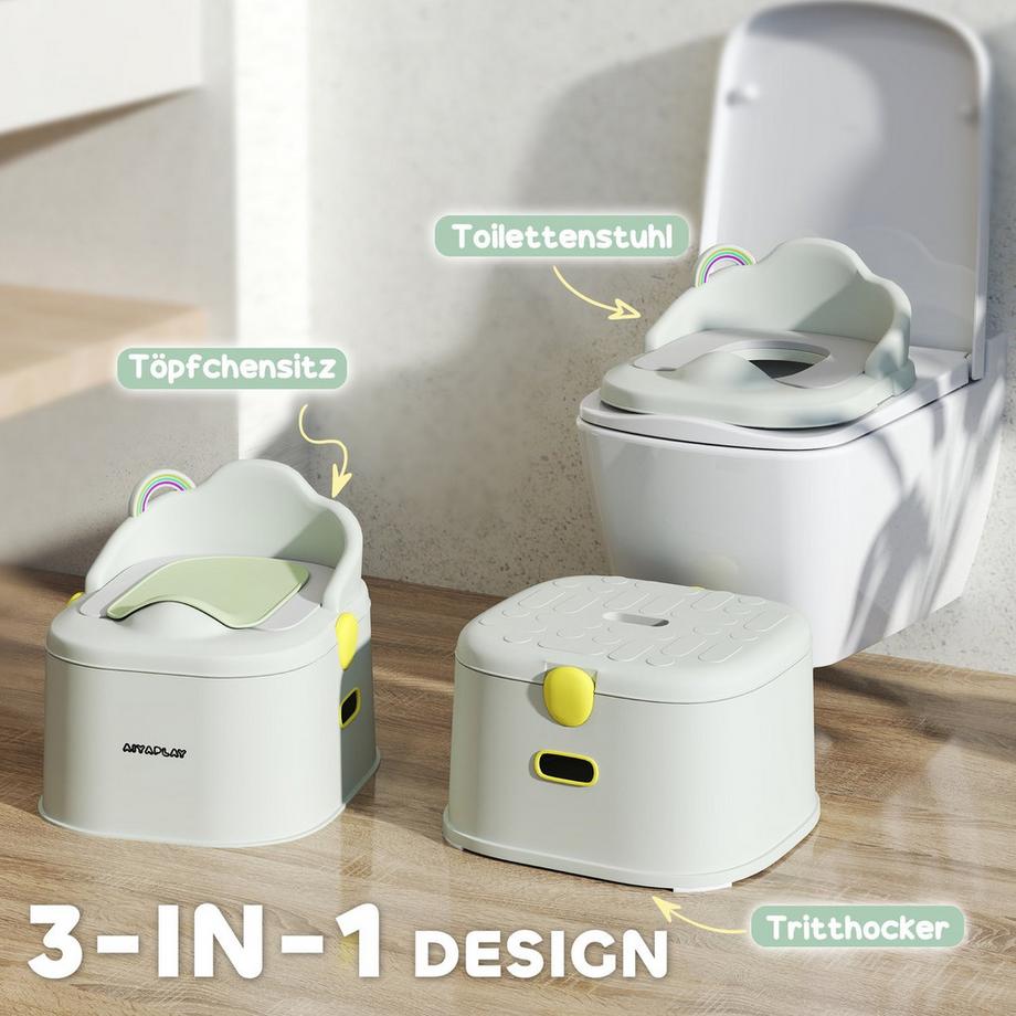 Northio  Pot enfant 3 en 1, pot enfant amovible, pot avec poignées, pour enfants de 6 à 72 mois, capacité de charge jusqu'à 50 kg, plastique, simili cuir, gris 